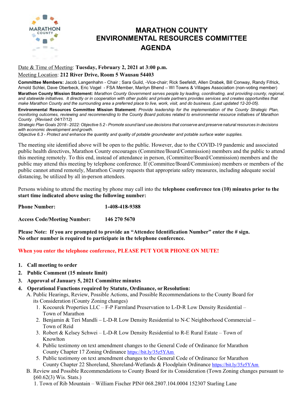 Marathon County Environmental Resources Committee Agenda