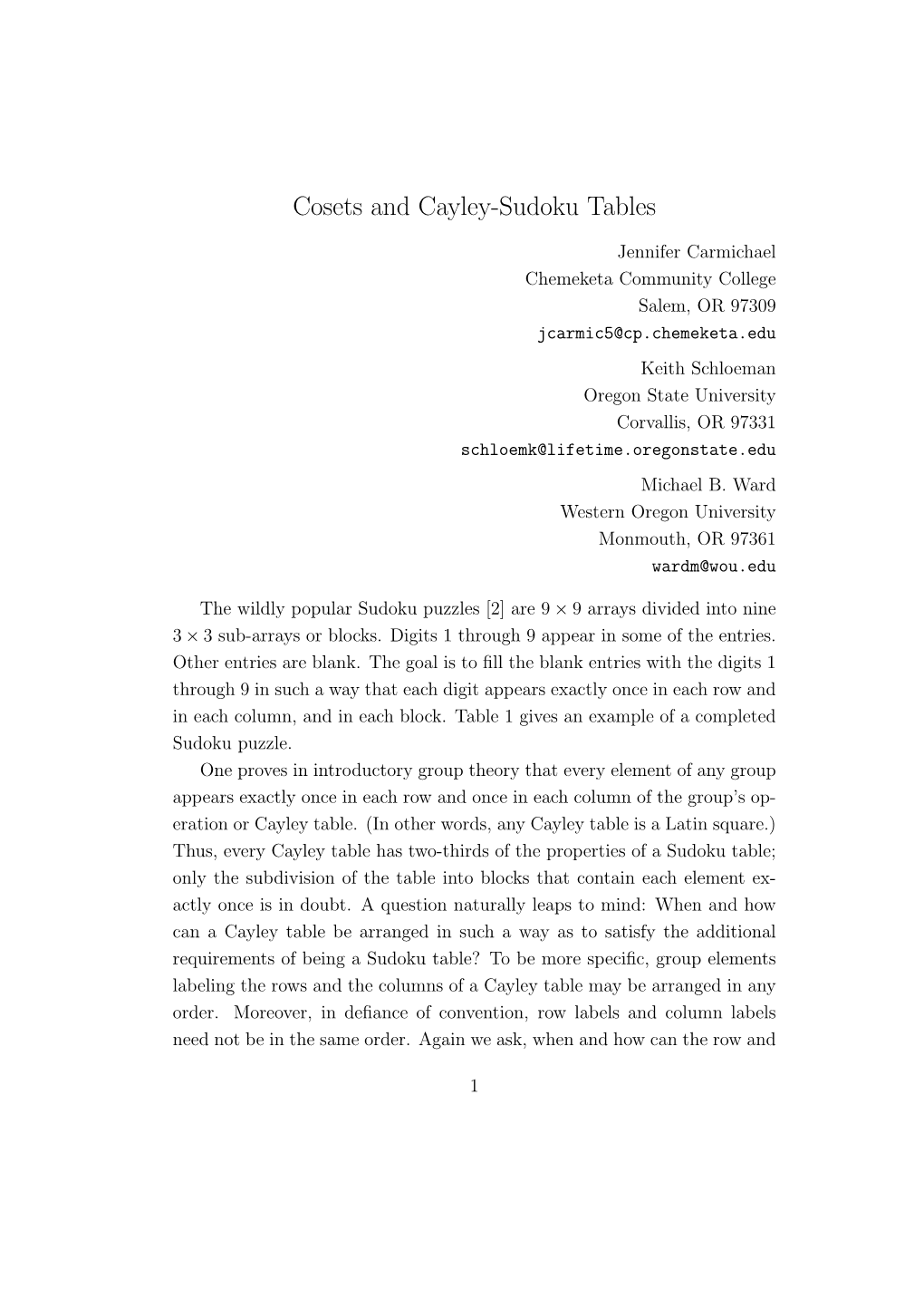 Cosets and Cayley-Sudoku Tables