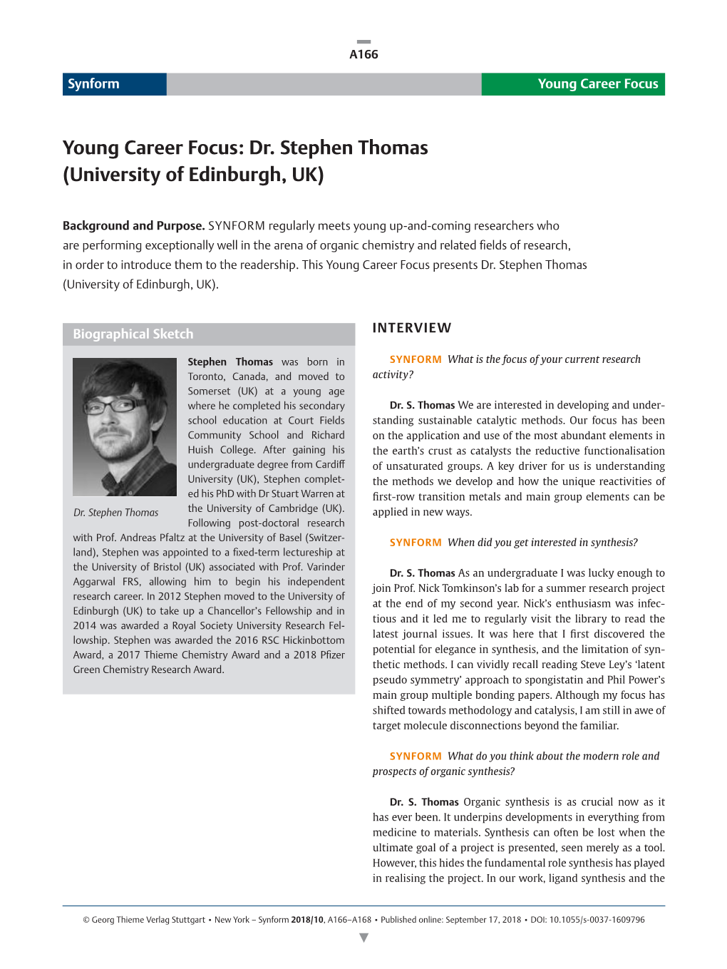 Young Career Focus: Dr. Stephen Thomas (University of Edinburgh, UK)