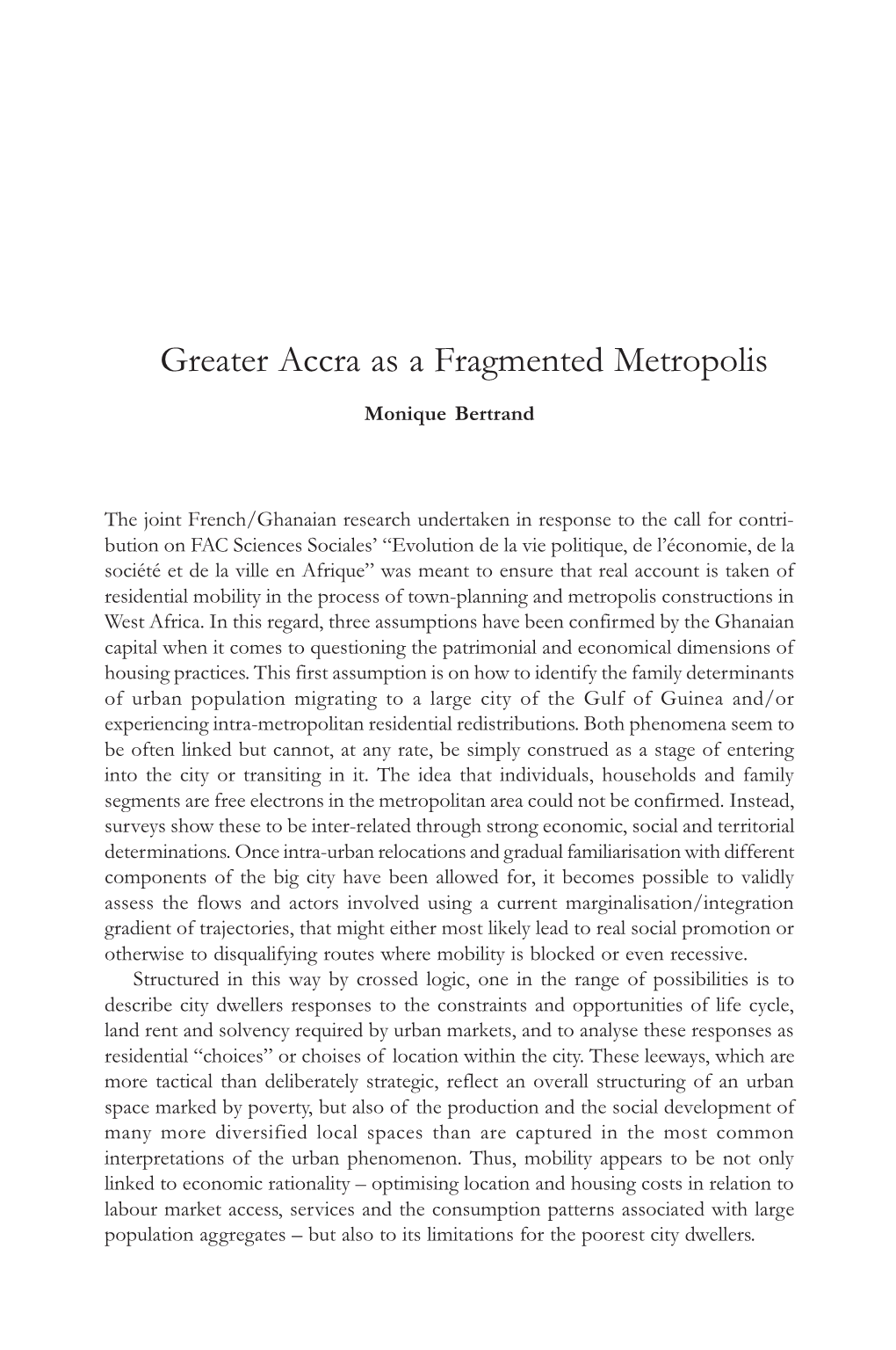 Greater Accra As a Fragmented Metropolis