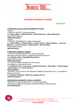 Stagione Teatrale 2019/2020