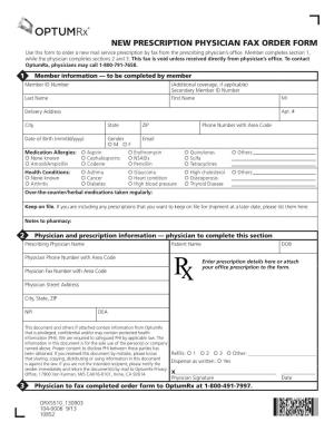 NEW PRESCRIPTION PHYSICIAN FAX ORDER FORM Use This Form to Order a New Mail Service Prescription by Fax from the Prescribing Physician’S Ofﬁce