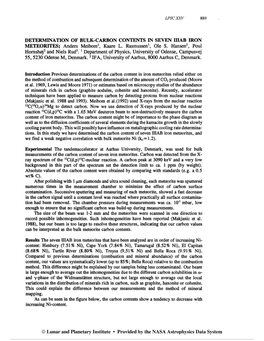 DETERMINATION of BULK-CARBON CONTENTS in SEVEN IIIAB IRON METEORITES; Anders Meibom', Kaare L