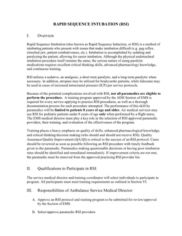 RAPID SEQUENCE INTUBATION (RSI) I. Overview