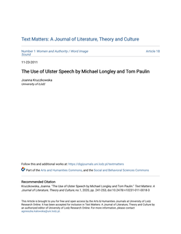 The Use of Ulster Speech by Michael Longley and Tom Paulin