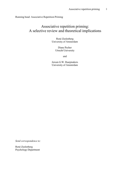 Associative Repetition Priming: a Selective Review and Theoretical Implications
