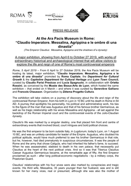 Press Release "Claudio Imperatore"