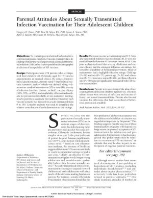 Parental Attitudes About Sexually Transmitted Infection Vaccination for Their Adolescent Children