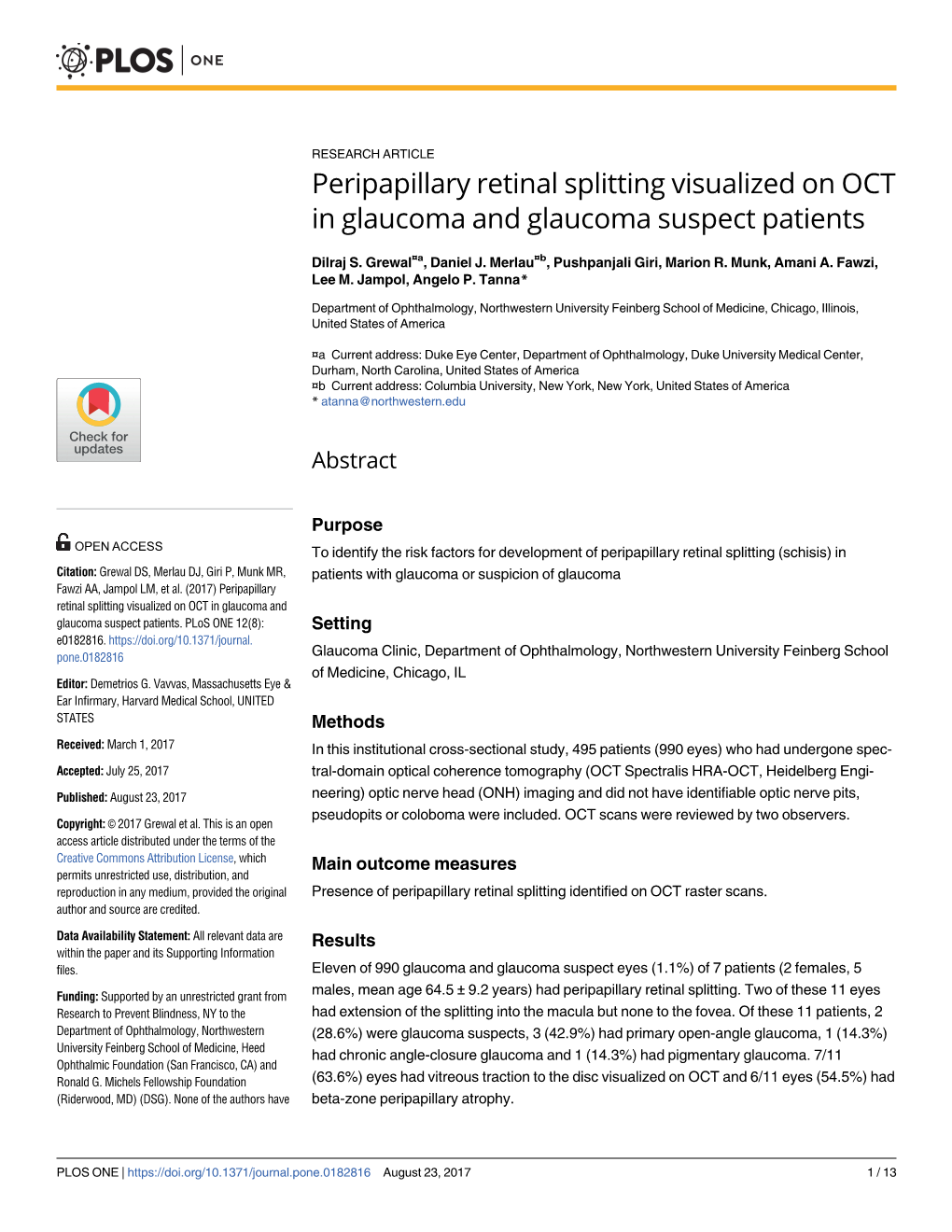 Peripapillary Retinal Splitting Visualized on OCT in Glaucoma and Glaucoma Suspect Patients