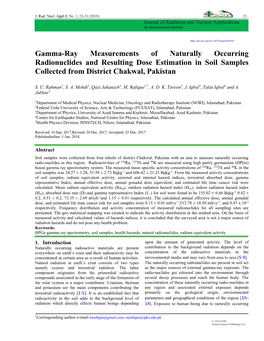 Gamma-Ray Measurements of Naturally Occurring Radionuclides and Resulting Dose Estimation in Soil Samples Collected from District Chakwal, Pakistan