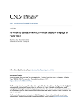 Feminist/Brechtian Theory in the Plays of Paula Vogel