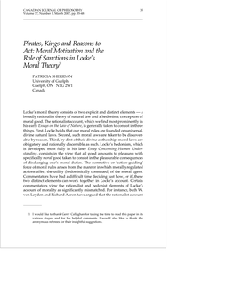 Pirates, Kings and Reasons to Act: Moral Motivation and the Role of Sanctions in LockeS Moral Theory1