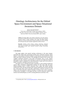 Ontology Architectures for the Orbital Space Environment and Space Situational Awareness Domain