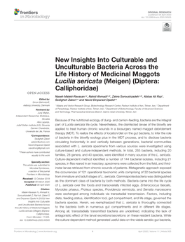 New Insights Into Culturable and Unculturable Bacteria Across the Life History of Medicinal Maggots Lucilia Sericata (Meigen) (Diptera: Calliphoridae)