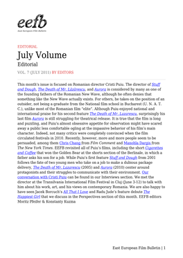 July Volume Editorial VOL