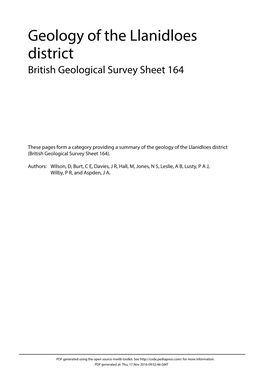 Geology of the Llanidloes District British Geological Survey Sheet 164