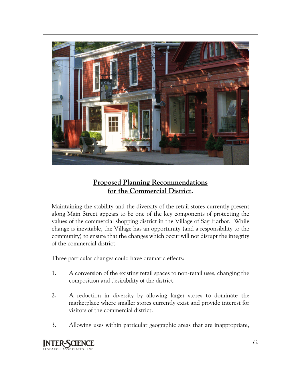 Proposed Planning Recommendations for the Commercial District