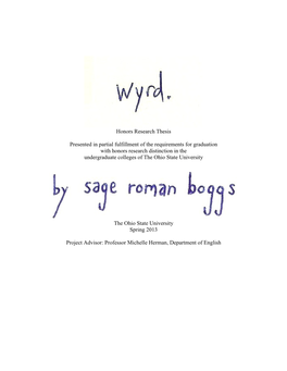 Honors Research Thesis Presented in Partial Fulfillment of the Requirements for Graduation with Honors Research Distinction In