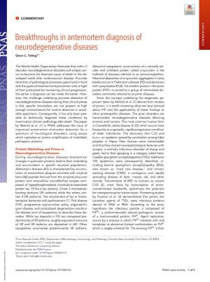 Breakthroughs in Antemortem Diagnosis of Neurodegenerative Diseases COMMENTARY Glenn C