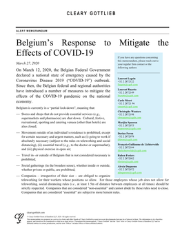Belgium's Response to Mitigate the Effects of COVID-19