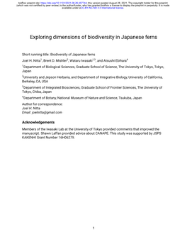 Exploring Dimensions of Biodiversity in Japanese Ferns