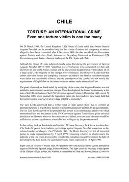 TORTURE: an INTERNATIONAL CRIME Even One Torture Victim Is One Too Many