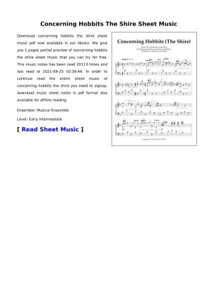Concerning Hobbits the Shire Sheet Music
