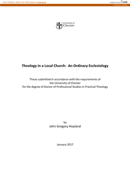 Theology in a Local Church: an Ordinary Ecclesiology