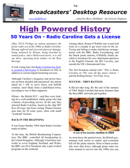 High Powered History 50 Years on - Radio Caroline Gets a License