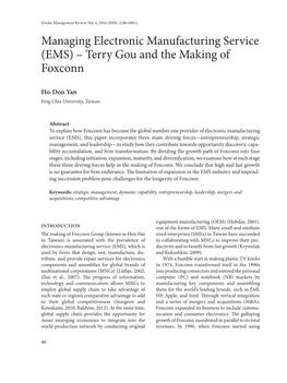 Managing Electronic Manufacturing Service (EMS) – Terry Gou and the Making of Foxconn