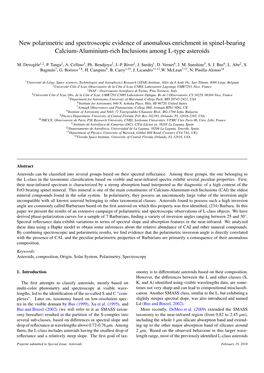 New Polarimetric and Spectroscopic Evidence of Anomalous Enrichment in Spinel-Bearing Calcium-Aluminium-Rich Inclusions Among L-Type Asteroids