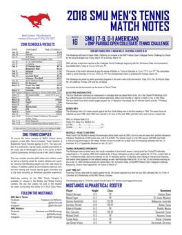 2018 Smu Men's Tennis Match Notes
