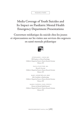 Media Coverage of Youth Suicides and Its Impact on Paediatric Mental