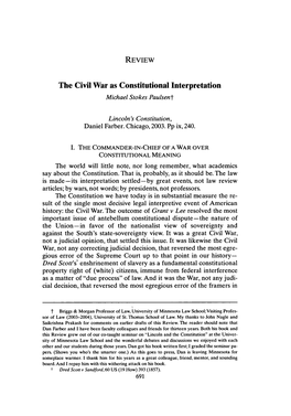 The Civil War As Constitutional Interpretation (Reviewing Lincoln's