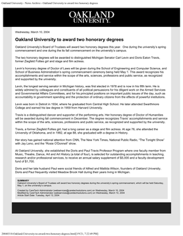 Oakland University to Award Two Honorary Degrees