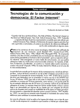 Tecnologías De La Comunicación Y Democracia: El Factor Lnternet*
