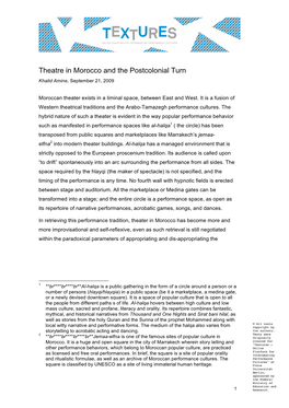 Theatre in Morocco and the Postcolonial Turn Khalid Amine, September 21, 2009