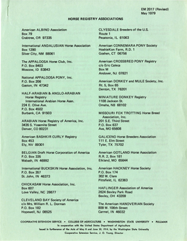May 1979 HORSE REGISTRY ASSOCIATIONS American ALB I
