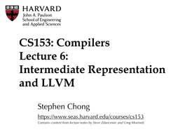 Intermediate Representation and LLVM