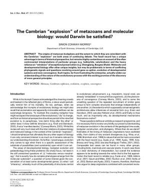 The Cambrian “Explosion” of Metazoans and Molecular Biology: Would Darwin Be Satisfied?
