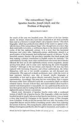 'The Extraordinary Negro': Ignatius Sancho, Joseph Jekyll, and the Problem of Biography