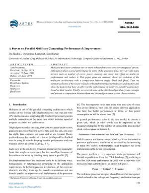 A Survey on Parallel Multicore Computing: Performance & Improvement