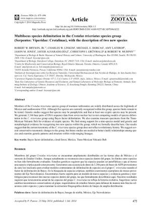 Multilocus Species Delimitation in the Crotalus Triseriatus Species Group (Serpentes: Viperidae: Crotalinae), with the Description of Two New Species