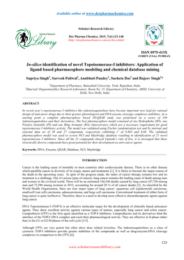 Application of Ligand Based Pharmacophore Modeling and Chemical Database Mining