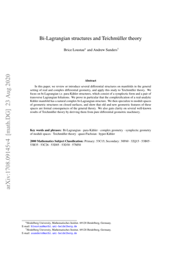 Bi-Lagrangian Structures and Teichmüller Theory