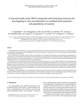 A Microelectrode Array (MEA) Integrated with Clustering Structures for Investigating in Vitro Neurodynamics in Conﬁned Interconnected Sub-Populations of Neurons