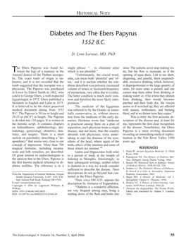 Diabetes and the Ebers Papyrus 1552 B.C