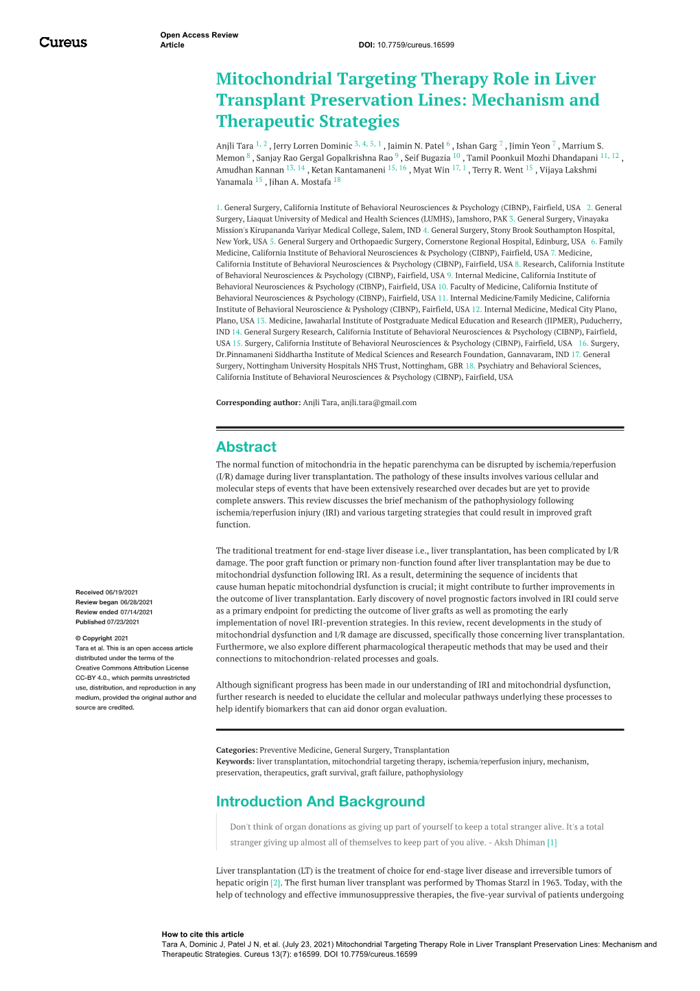 Mitochondrial Targeting Therapy Role in Liver Transplant Preservation Lines: Mechanism and Therapeutic Strategies