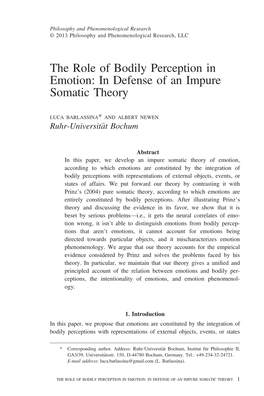 The Role of Bodily Perception in Emotion: in Defense of an Impure Somatic Theory