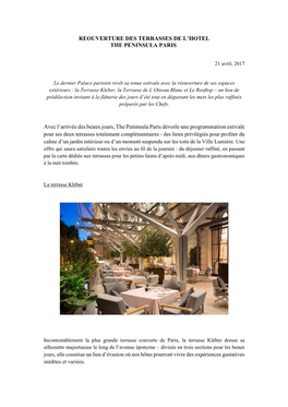 Reouverture Des Terrasses De L'hotel the Peninsula Paris